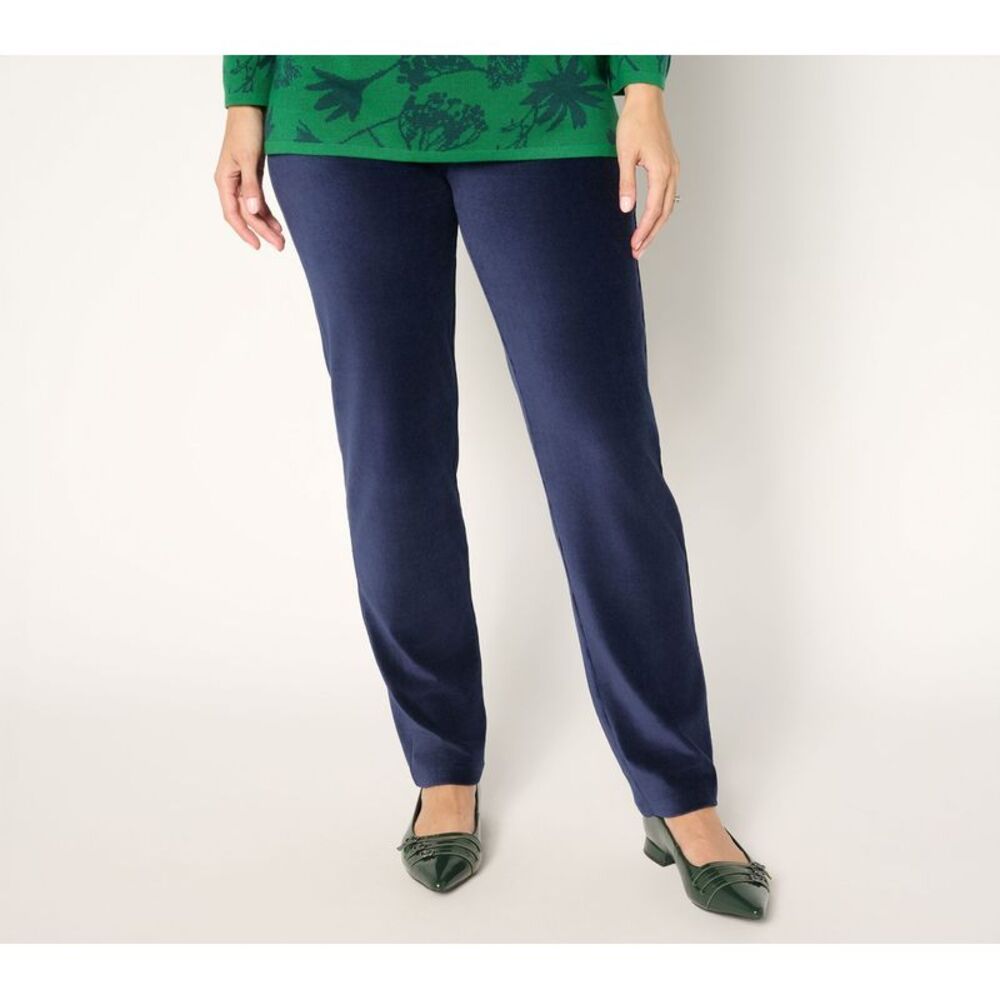 Susan Graver Women's Petite Pants PL Weekend Knit Corduroy Straight Blue A700728